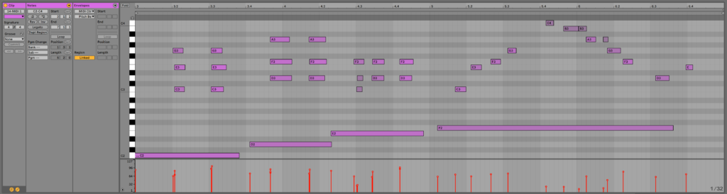 A photo of Ableton MIDI clip, which can be a great generative sequencer.