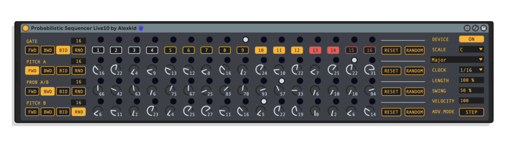 A screenshot of the Probabilistic Sequencer. 