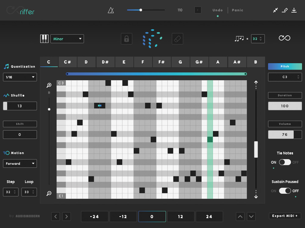 A photo of Riffer. This is one of the best generative sequencers for melodies.